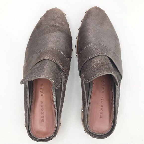 Mercer Edit CASE CLOSED Metallic Bronze Leather Metal Studded Casual Mules - Picture 8 of 14